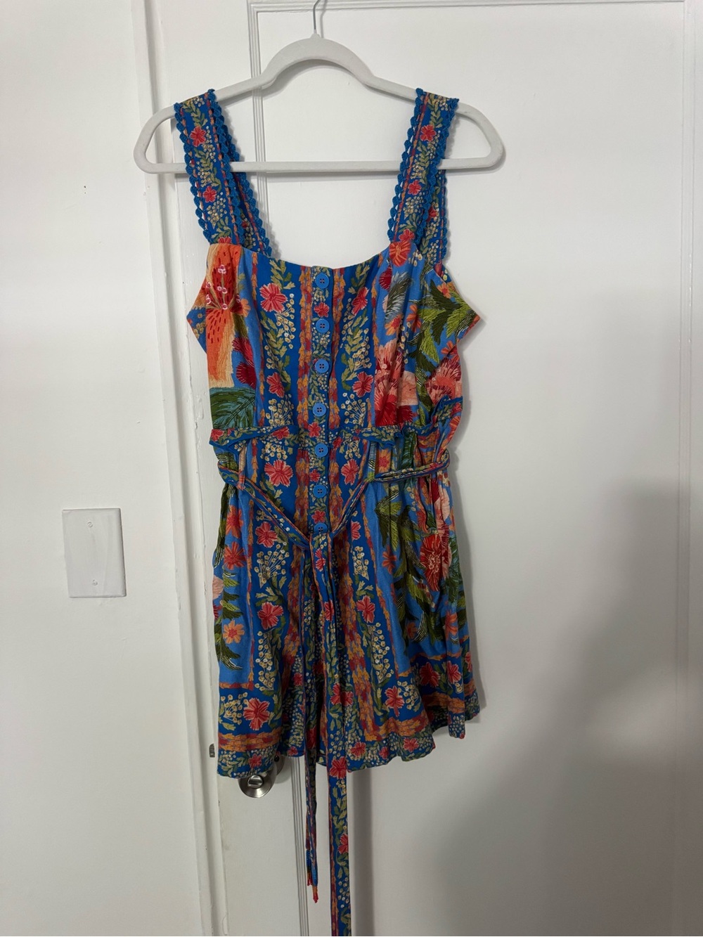 FARM Rio Bright Blue Floral Tie-Waist Romper - Picture 2 of 5